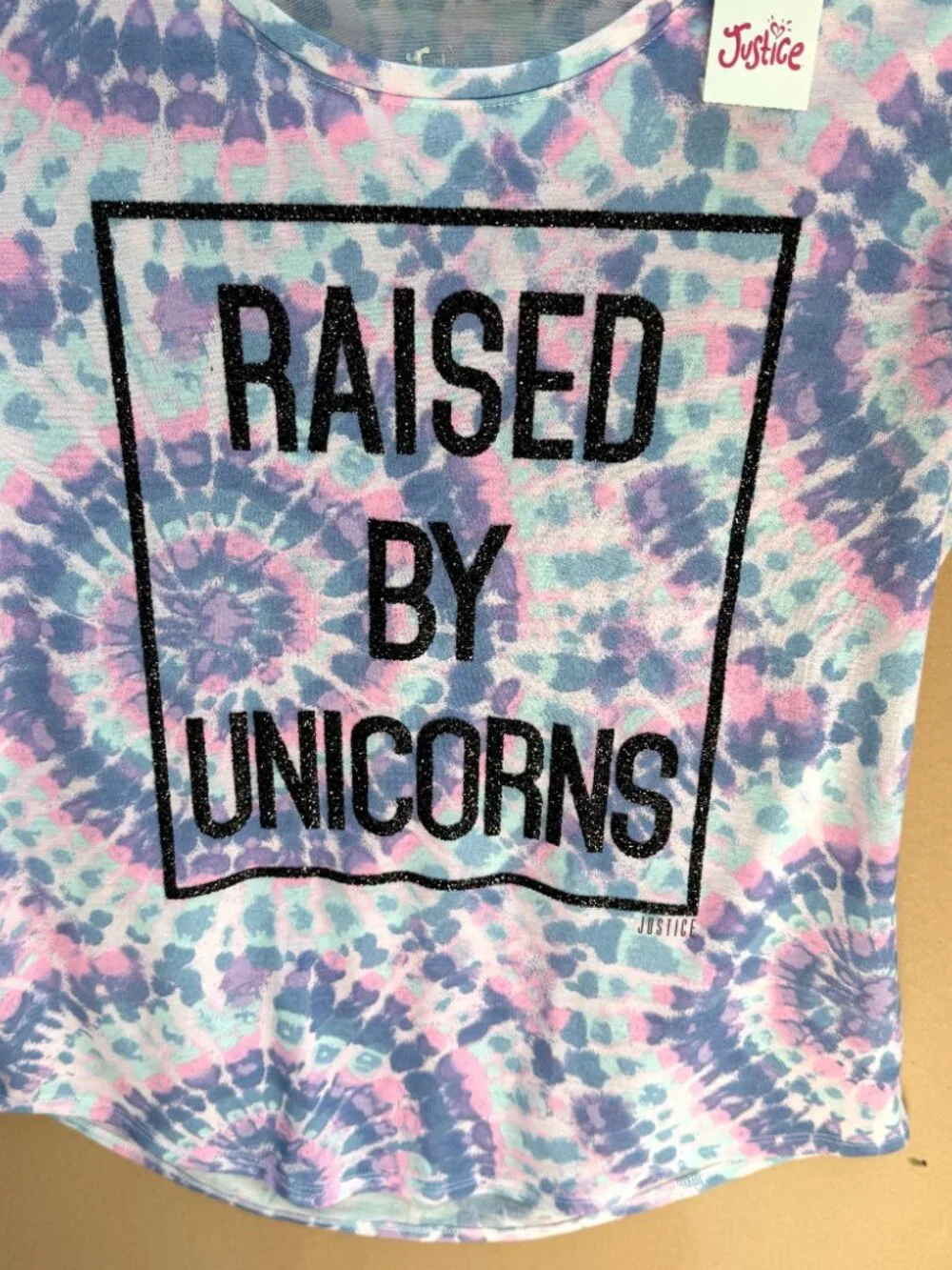 NWT Girls Justice TieDye Short Sleeve Top w/Glitterized 